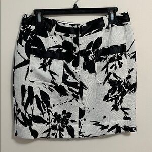 Etcetera abstract floral print mini skirt silk blend pockets black white bold 8